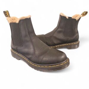 Dr. Martens Black Leather Lenore Tan Fur-Lined Boots